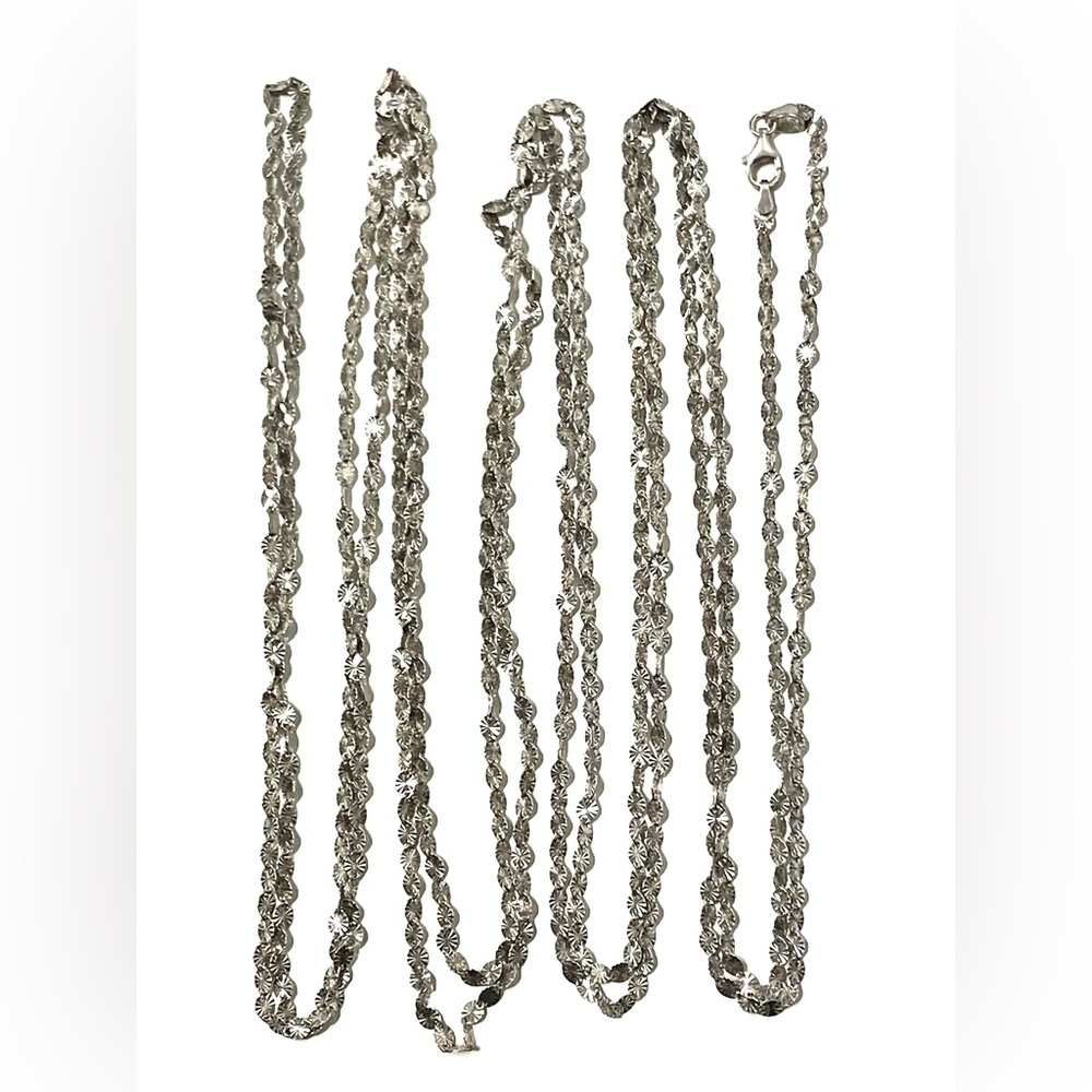 96” Extra Long Milor 950 Sterling Silver Diamond Cut Links Chain Necklace